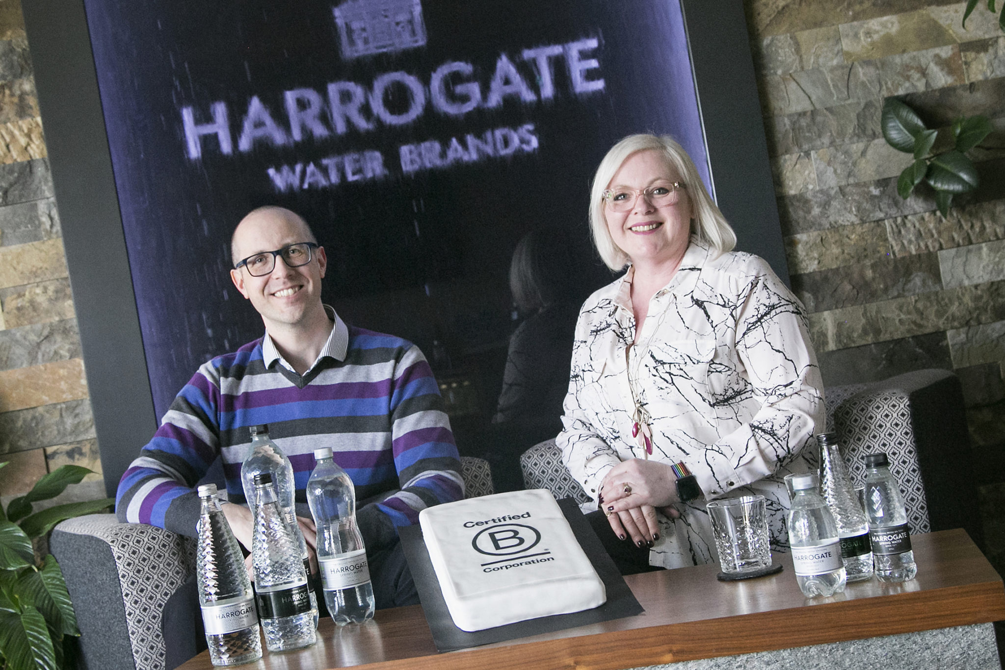 Harrogate B Corp Team Celebrate with water and cake